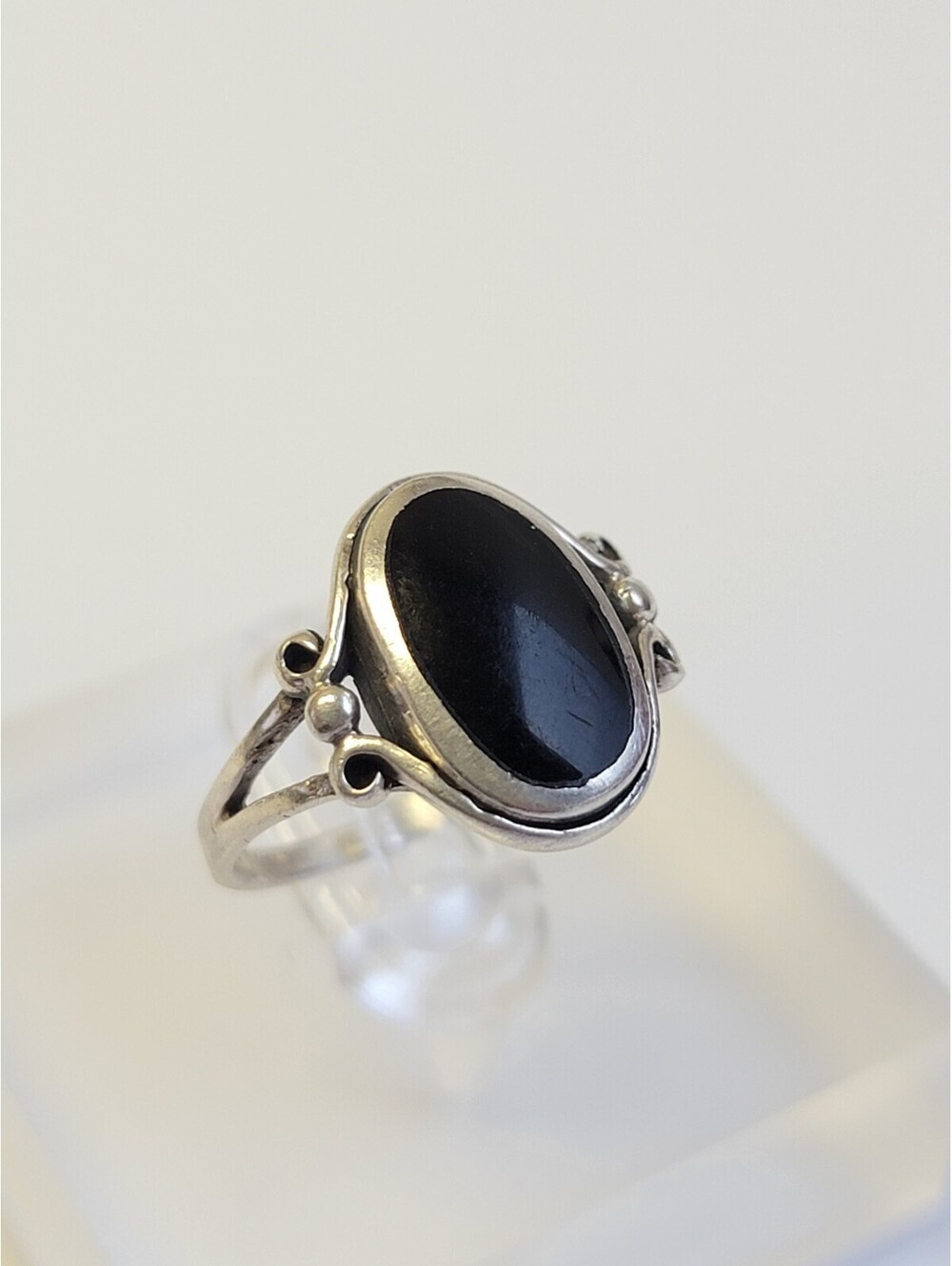 Vintage 925 Sterling Silver Oval Black Onyx Stone Ring - Size 6